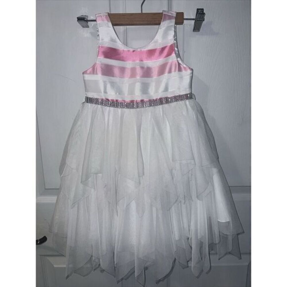 Girls Couture Princess Dress Flower Girl White Tulle Sequins Bling Formal Sz 4T